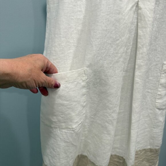 J.Jill Love Linen Sleeveless Dress Pockets Cream Tan Border Beachy Coastal Sz M - Picture 5 of 12
